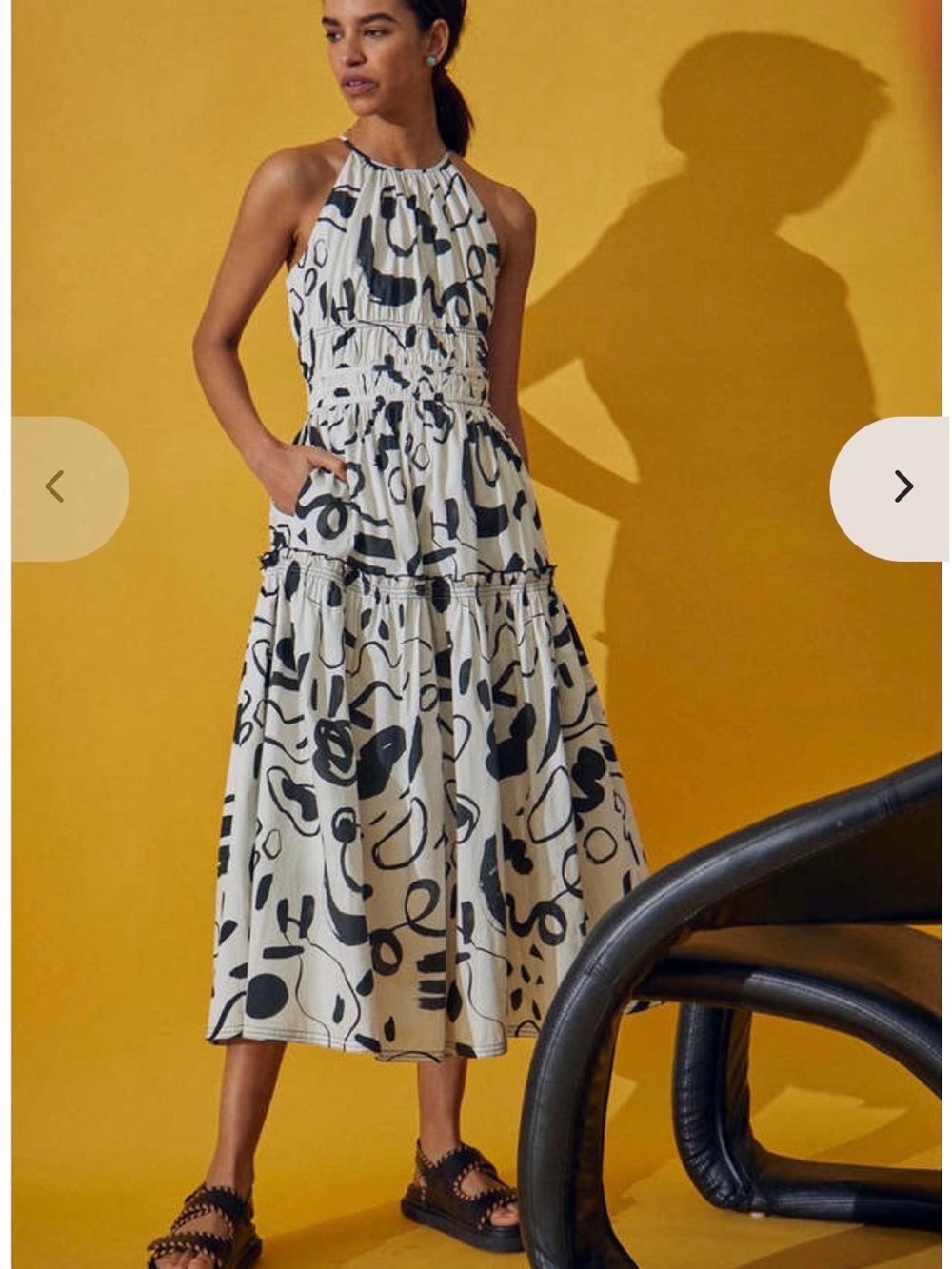 Hunter Bell Turner Sleeveless White & Black Abstract Midi Dress